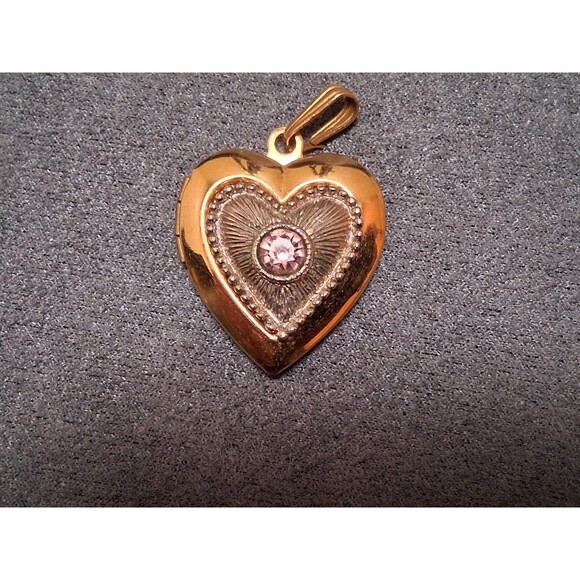 Vintage Heart Photo Locket Pendant Purple Stone - Picture 1 of 3